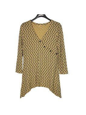 Tianello Paige Tunic Textured Top Sz MED Abstract Accent Buttons Lagenlook